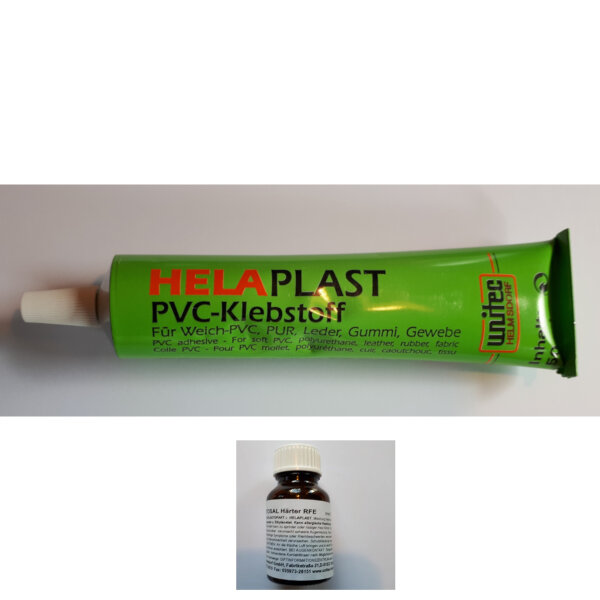 BUNDLE HELAPLAST 50ml Transparent Klebstoff Wassersportkleber + ELASTOSAL HÄRTER RFE 10g Flasche